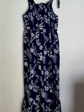 Navy Floral Maxi Dress with White Botanical Print